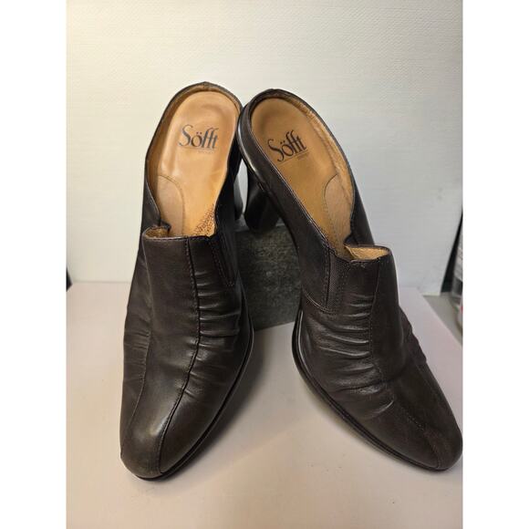Women's Shoes Sofft Brown Pleated Leather Slip-on Mules  Women's Sz 8M - Picture 1 of 10